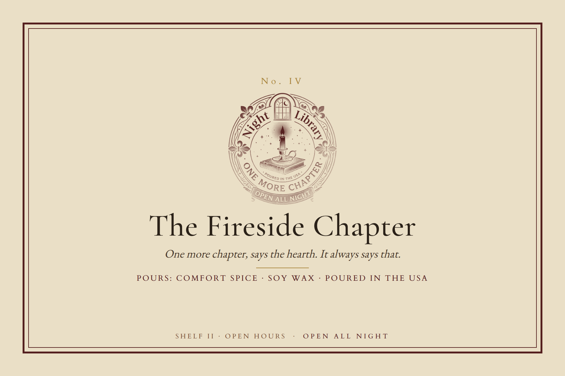 The The Fireside Chapter bookplate: the seal, the name, the scene line and the Pours line
